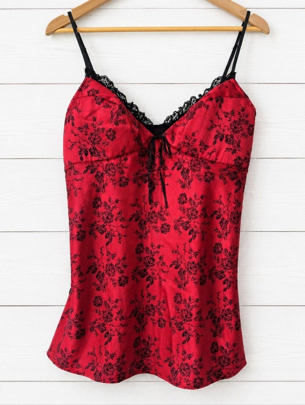 Valerie Stevens Red and Black Brocade Slip Size M